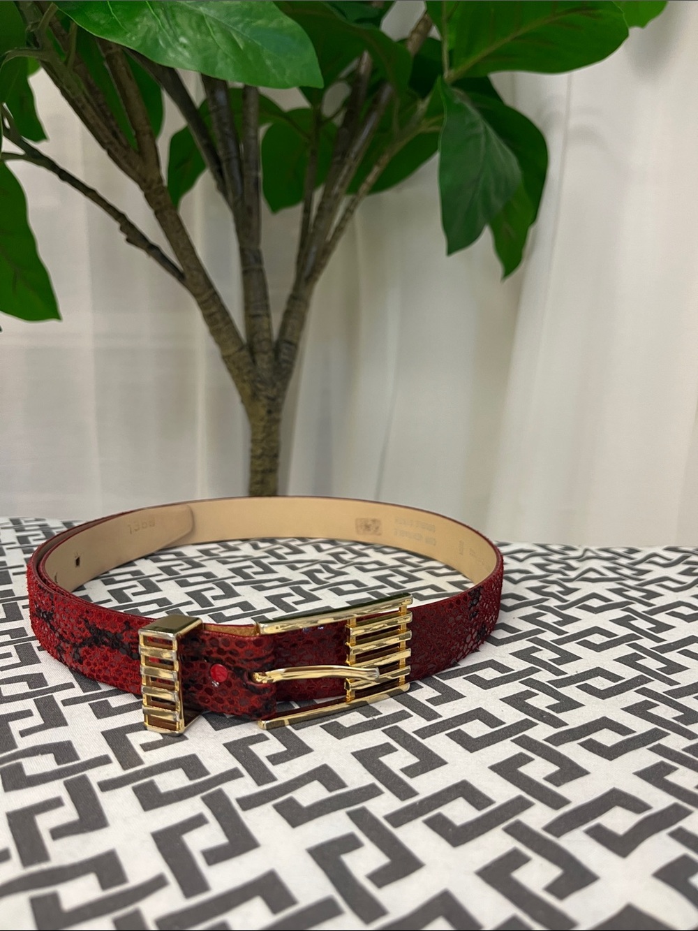 Red Sequined Women’s Belt with Gold Buckle